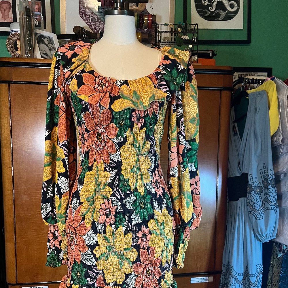 NWOT FARM RIO Smocked Dark Tropical Mini Dress